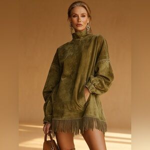 YOHERS Olive Fringe Sweater